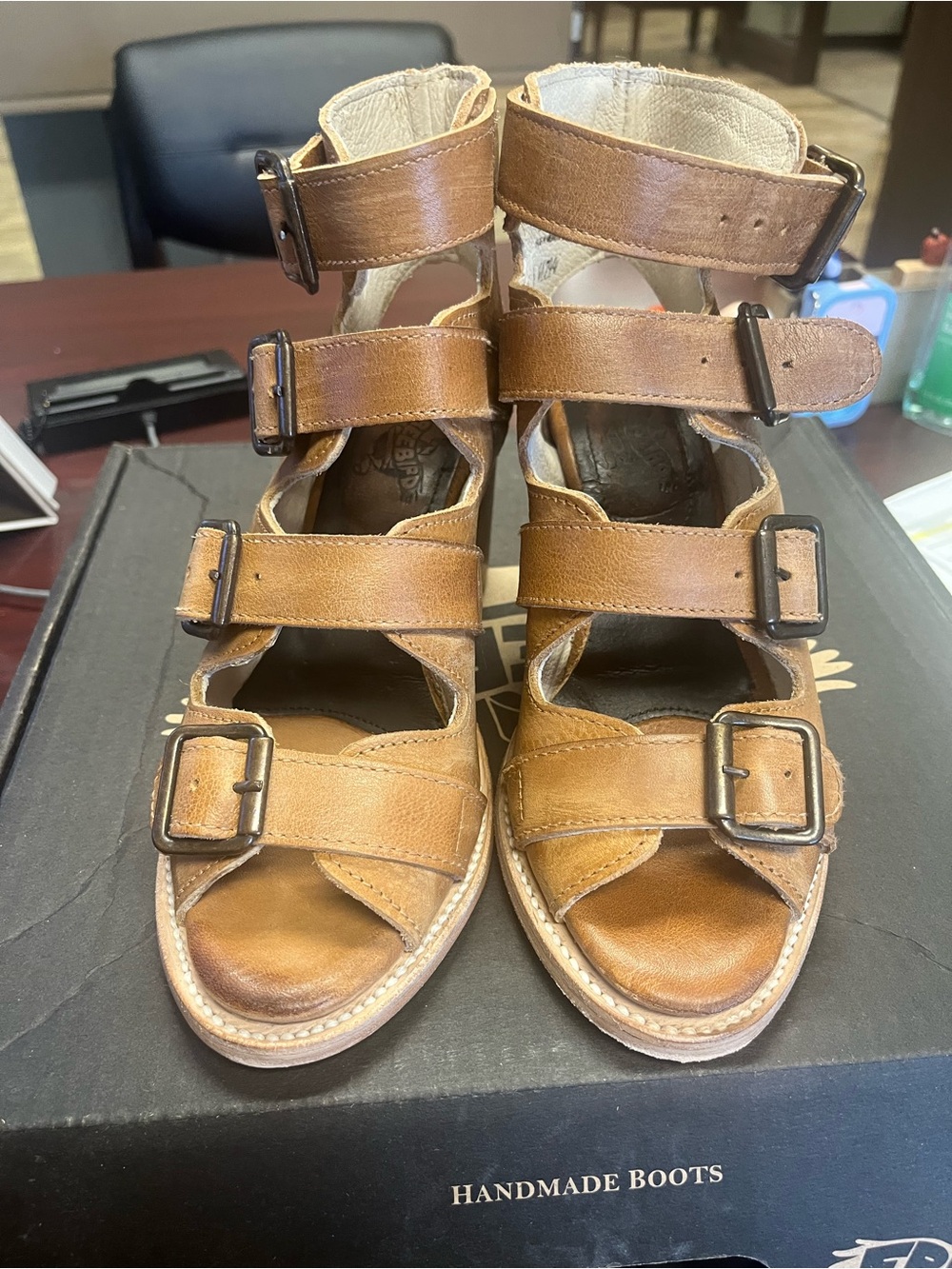 Freebird Brown Leather Strappy Buckle Sandals